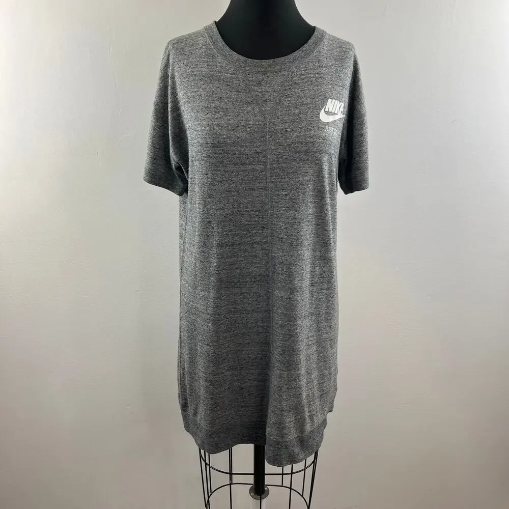 NIKE Gray Organic Cotton Short Sleeve Crewneck Casual Gym Shirt Dress Size M